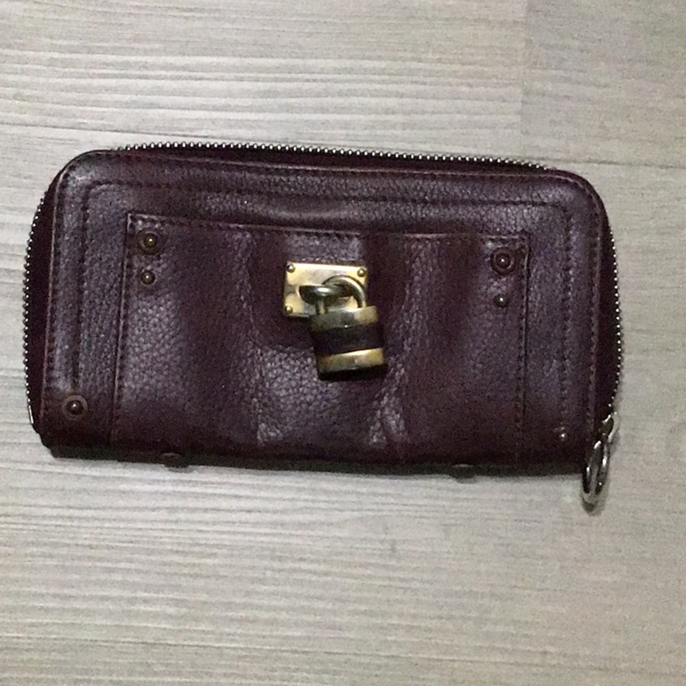 Chloe Paddington Brown Leather Zip Wallet with Gold Padlock Accent